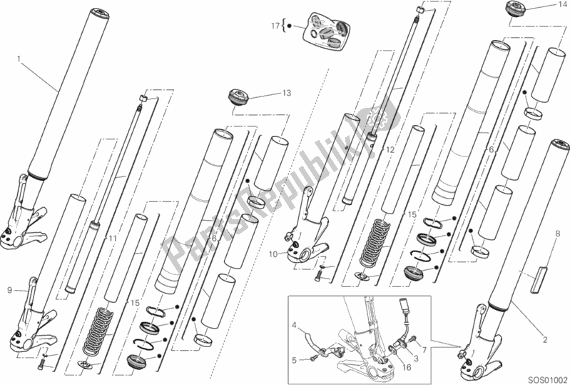 All parts for the Front Fork of the Ducati Diavel 1260 Thailand 2019
